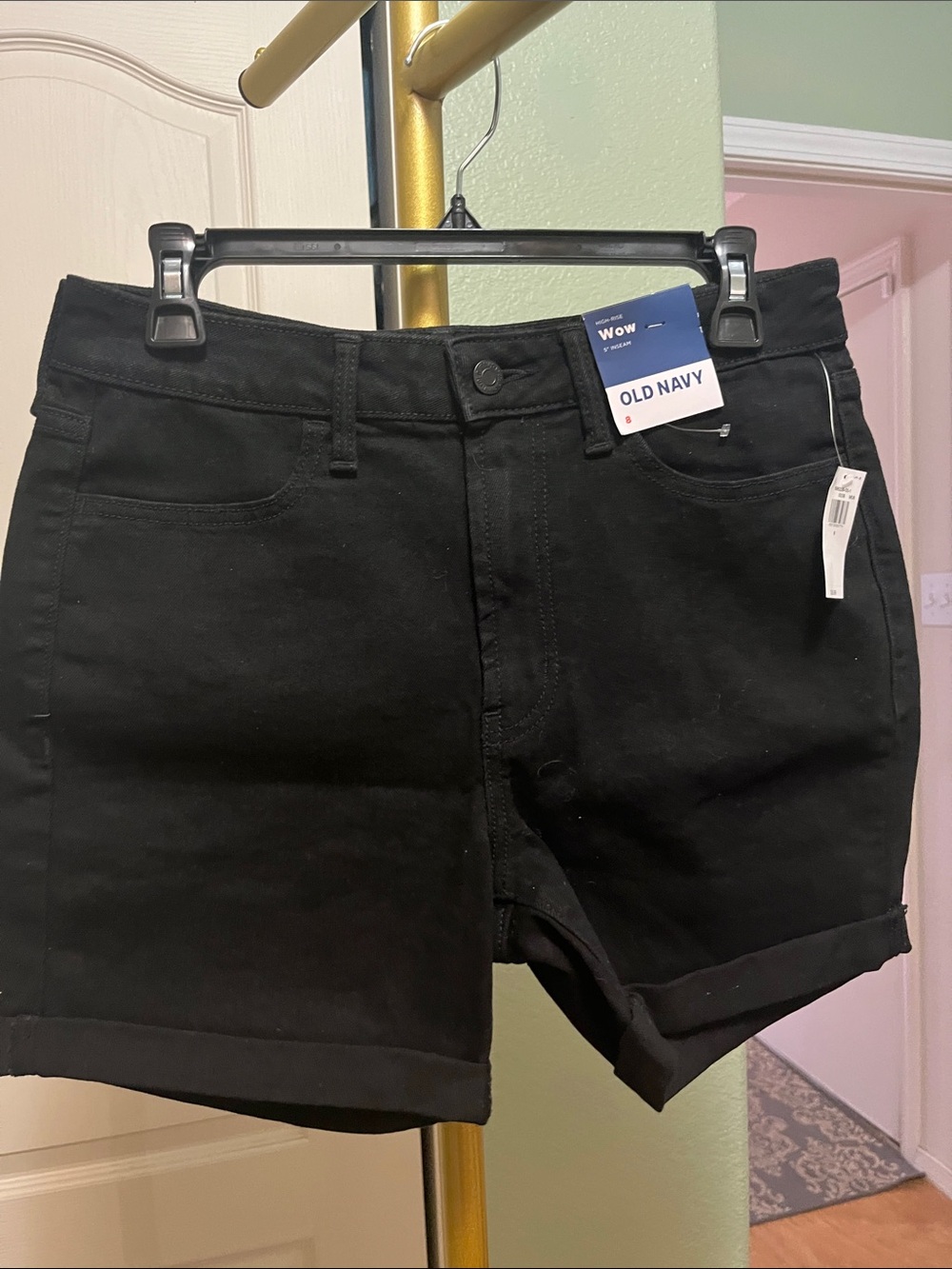 Old Navy Black Cuffed Denim cuffed Shorts High Waisted Size 8 NWT